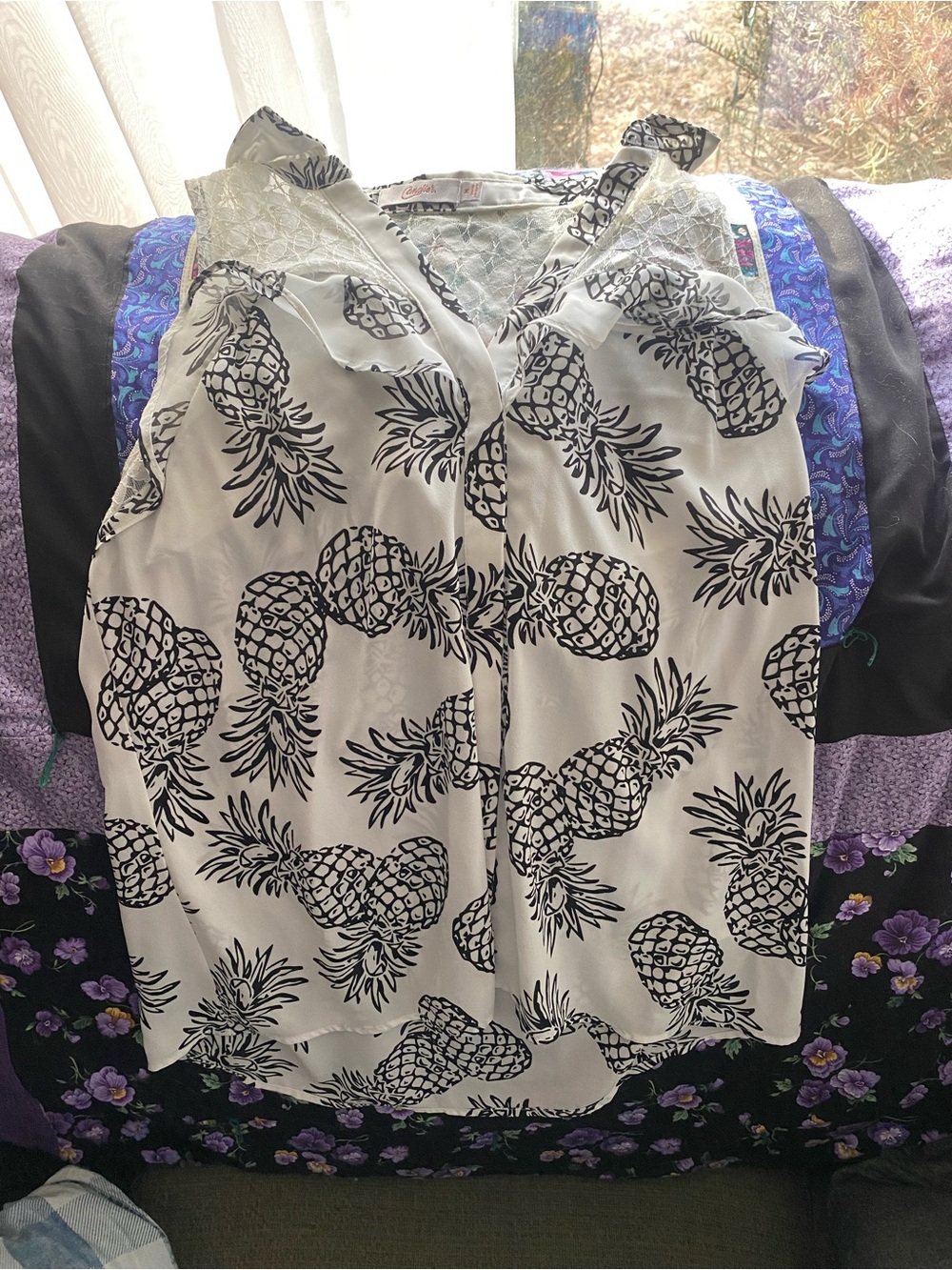 Candie's White Tank Top with Black Pineapple Print